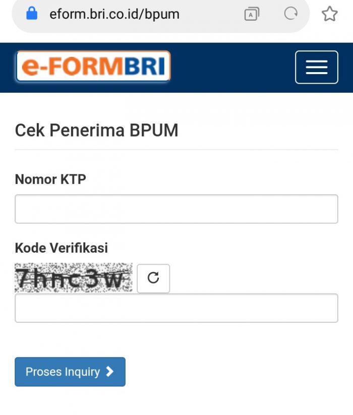 e-Form BRI untuk cek penerima BPUM